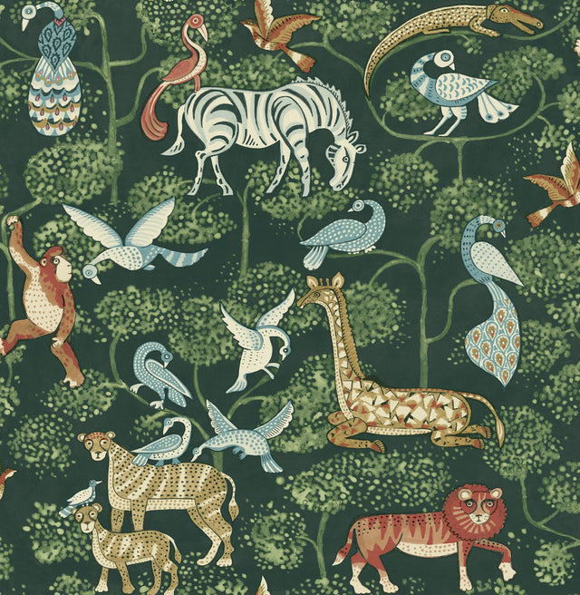 Rigby Green Jungle Animals Wallpaper with Whimsical Animal Motif - A-Street Prints 4135-27286