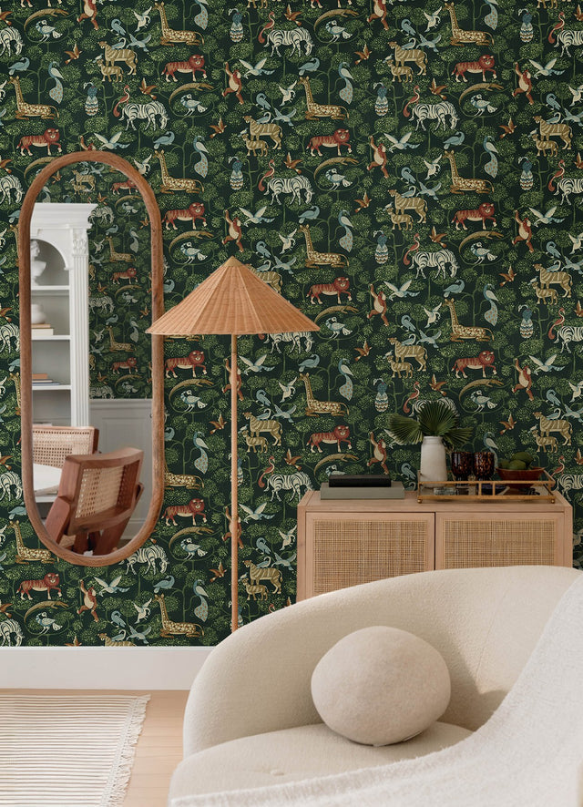 Rigby Green Jungle Animals Wallpaper with Whimsical Animal Motif - A-Street Prints 4135-27286