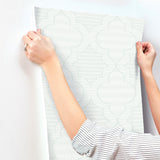 Ernest Turquoise Quilted Quatrefoil Wallpaper with Modern Graphic Quatrefoil Pattern - Brewster 4135-27288