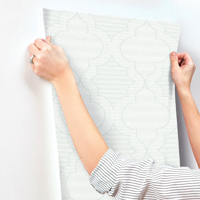 Ernest Turquoise Quilted Quatrefoil Wallpaper with Modern Graphic Quatrefoil Pattern - Brewster 4135-27288