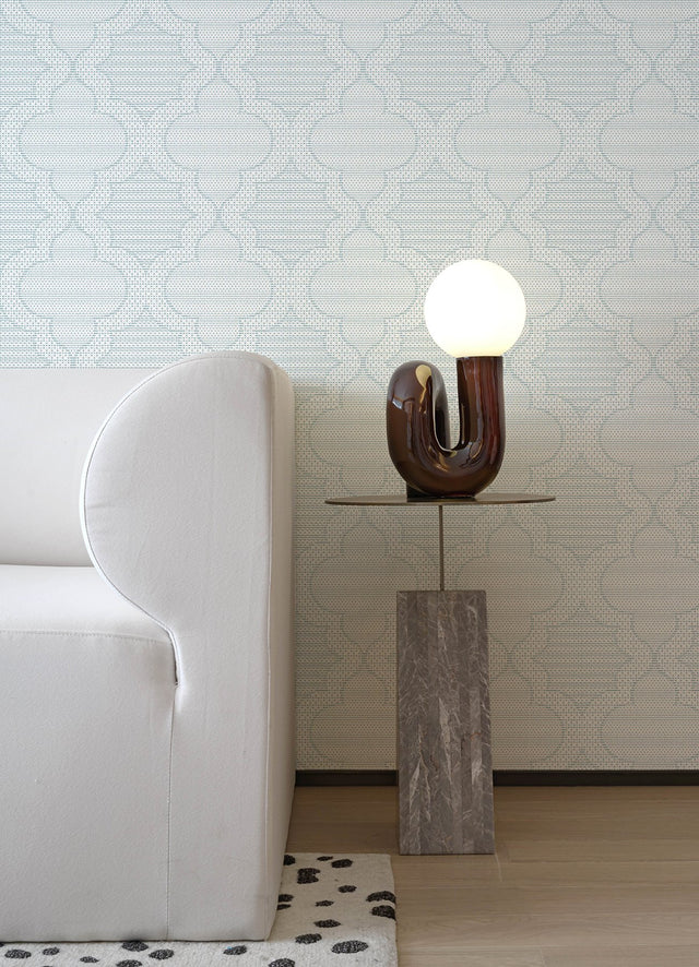 Ernest Blue Quilted Quatrefoil Wallpaper with Modern Graphic Quatrefoil Pattern - Brewster 4135-27289