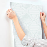 Ernest Blue Quilted Quatrefoil Wallpaper with Modern Graphic Quatrefoil Pattern - Brewster 4135-27289