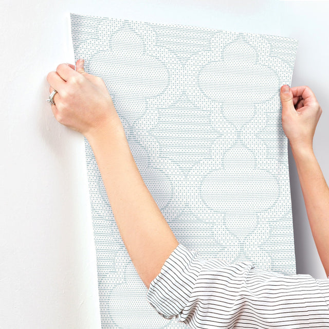 Ernest Blue Quilted Quatrefoil Wallpaper with Modern Graphic Quatrefoil Pattern - Brewster 4135-27289