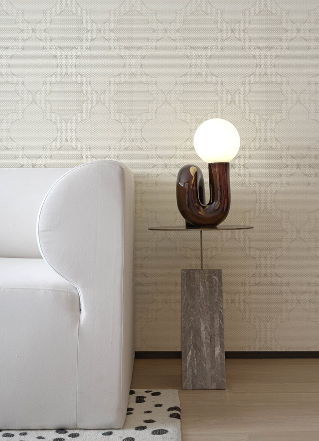 Ernest Taupe Quilted Quatrefoil Wallpaper with Modern Quilted Quatrefoil Pattern - Brewster 4135-27291