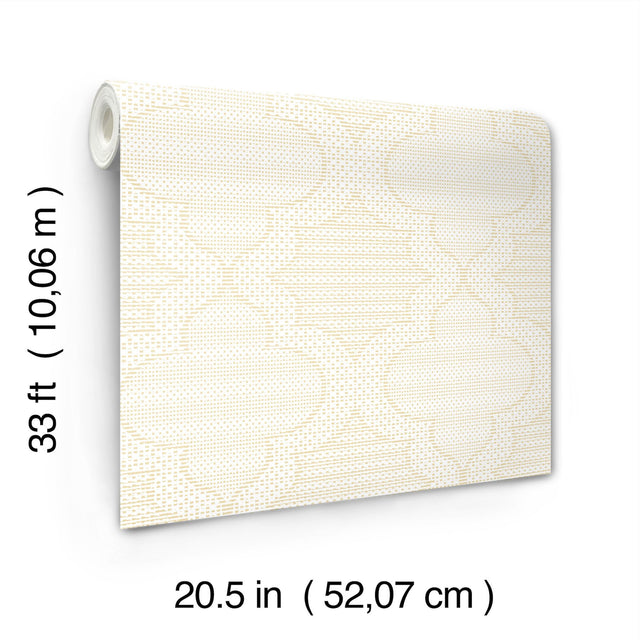 Ernest Yellow Quilted Quatrefoil Wallpaper with Modern Graphic Quatrefoil Pattern - Brewster 4135-27292