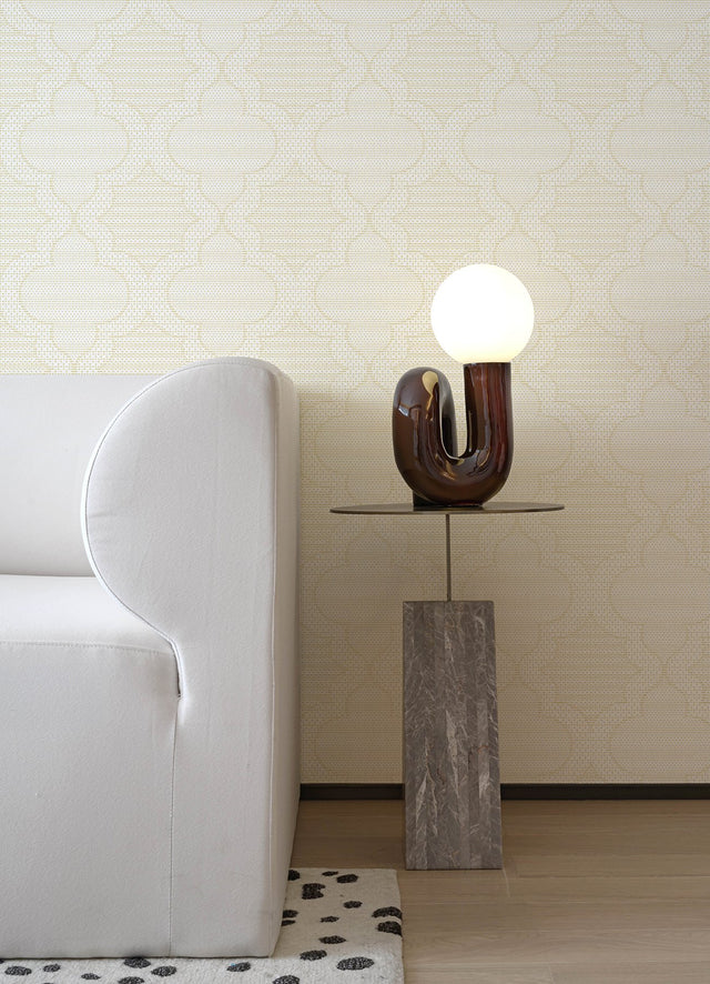 Ernest Yellow Quilted Quatrefoil Wallpaper with Modern Graphic Quatrefoil Pattern - Brewster 4135-27292
