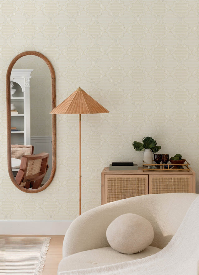 Ernest Yellow Quilted Quatrefoil Wallpaper with Modern Graphic Quatrefoil Pattern - Brewster 4135-27292