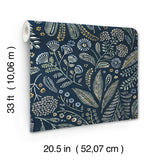 Briar Navy Floral Wallpaper with Bohemian Botanical Motif - A?Street Prints 4135-27293