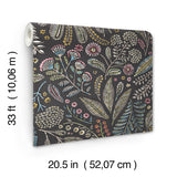 Briar Charcoal Floral Wallpaper with Bohemian Botanical Motif - A-Street Prints 4135-27294
