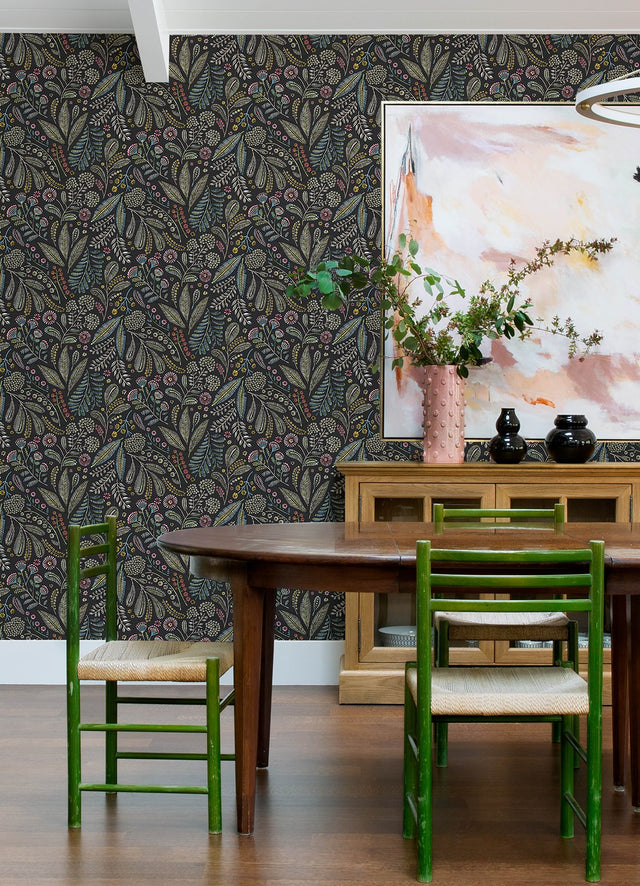 Briar Charcoal Floral Wallpaper with Bohemian Botanical Motif - A-Street Prints 4135-27294