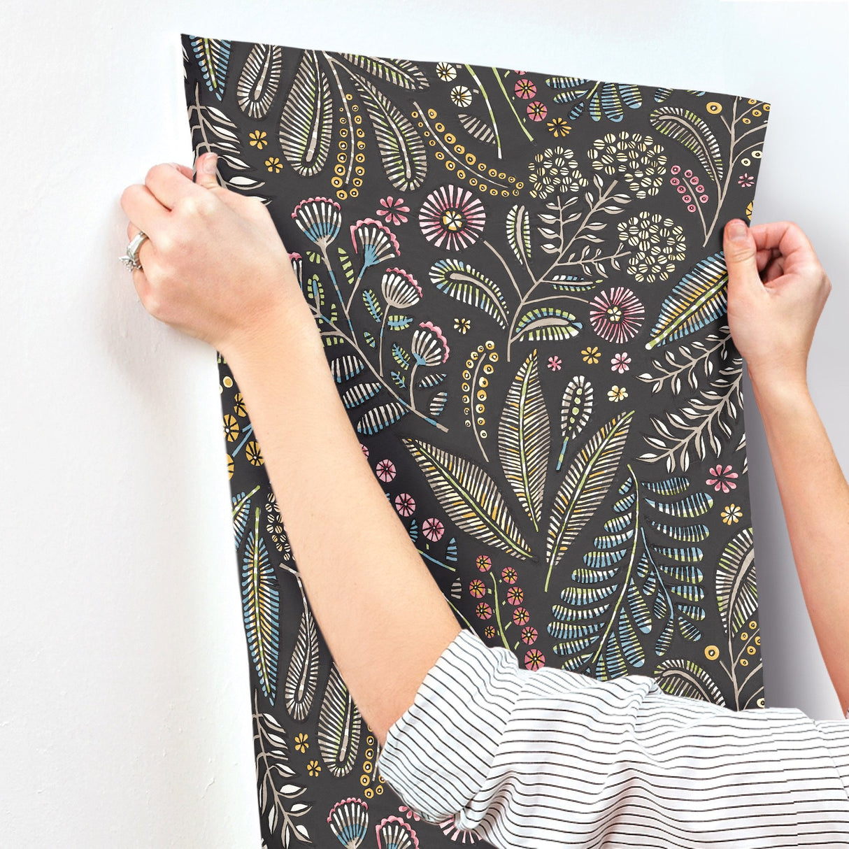 Briar Charcoal Floral Wallpaper with Bohemian Botanical Motif - A-Street Prints 4135-27294