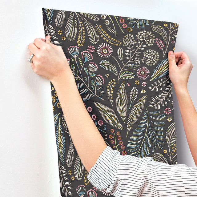 Briar Charcoal Floral Wallpaper with Bohemian Botanical Motif - A-Street Prints 4135-27294