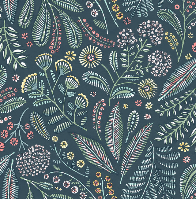 Briar Teal Floral Wallpaper with Botanical Bohemian Motif - A-Street Prints 4135-27295