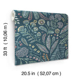 Briar Teal Floral Wallpaper with Botanical Bohemian Motif - A-Street Prints 4135-27295
