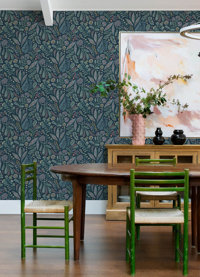 Briar Teal Floral Wallpaper with Botanical Bohemian Motif - A-Street Prints 4135-27295
