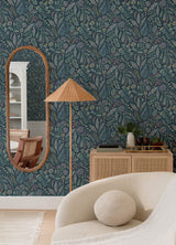 Briar Teal Floral Wallpaper with Botanical Bohemian Motif - A-Street Prints 4135-27295