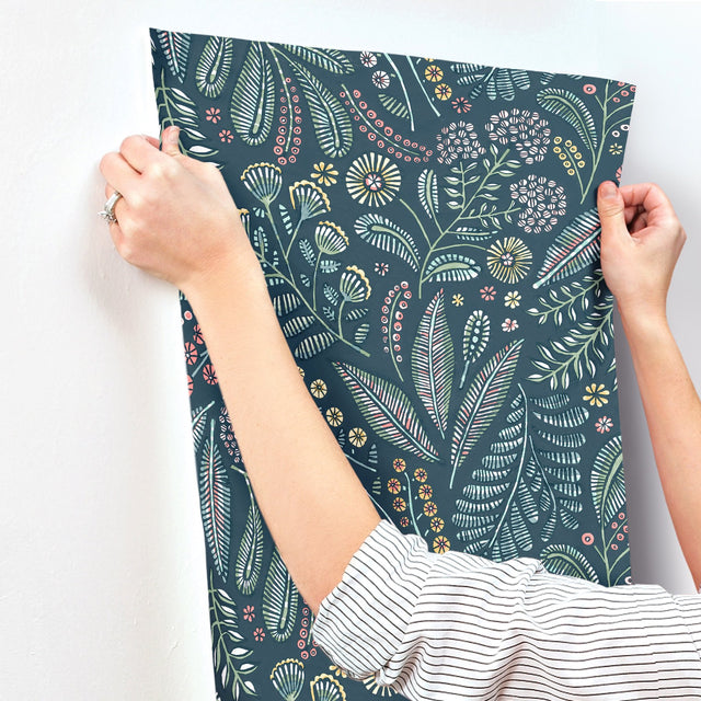 Briar Teal Floral Wallpaper with Botanical Bohemian Motif - A-Street Prints 4135-27295