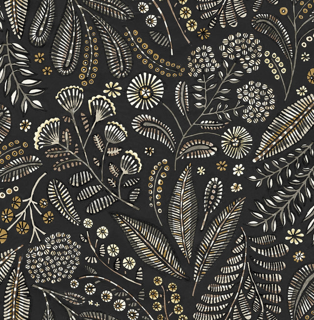 Briar Black Floral Wallpaper with Bohemian Botanical Motif - A-Street Prints 4135-27296