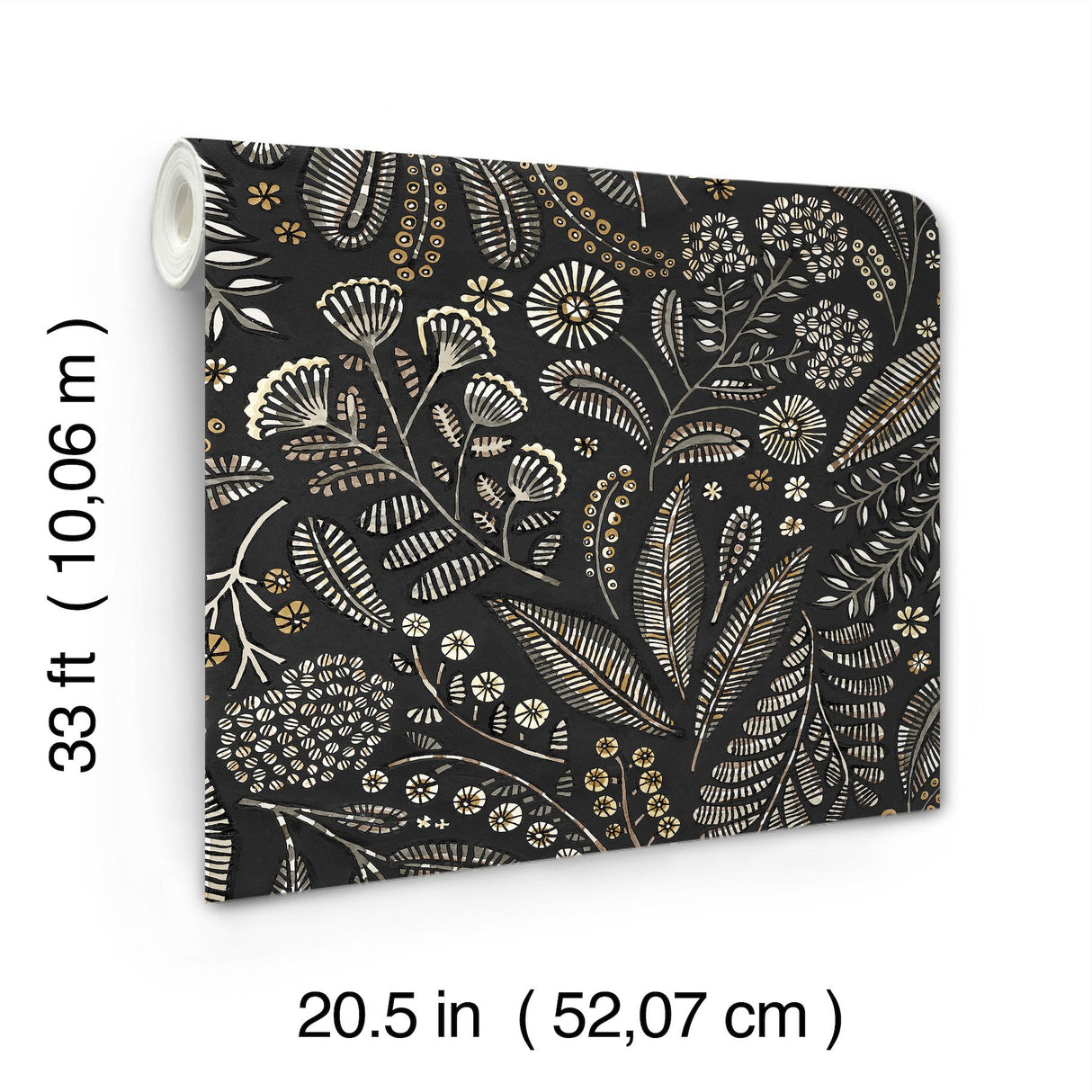 Briar Black Floral Wallpaper with Bohemian Botanical Motif - A-Street Prints 4135-27296