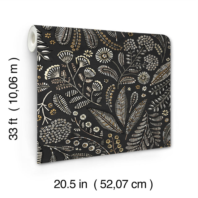 Briar Black Floral Wallpaper with Bohemian Botanical Motif - A-Street Prints 4135-27296