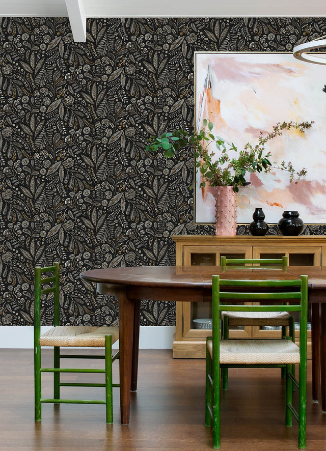 Briar Black Floral Wallpaper with Bohemian Botanical Motif - A-Street Prints 4135-27296