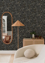 Briar Black Floral Wallpaper with Bohemian Botanical Motif - A-Street Prints 4135-27296