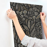 Briar Black Floral Wallpaper with Bohemian Botanical Motif - A-Street Prints 4135-27296