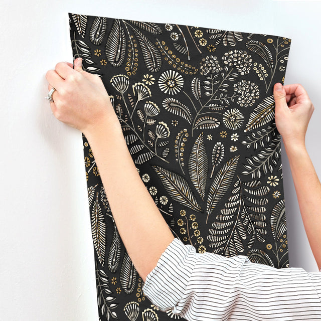 Briar Black Floral Wallpaper with Bohemian Botanical Motif - A-Street Prints 4135-27296