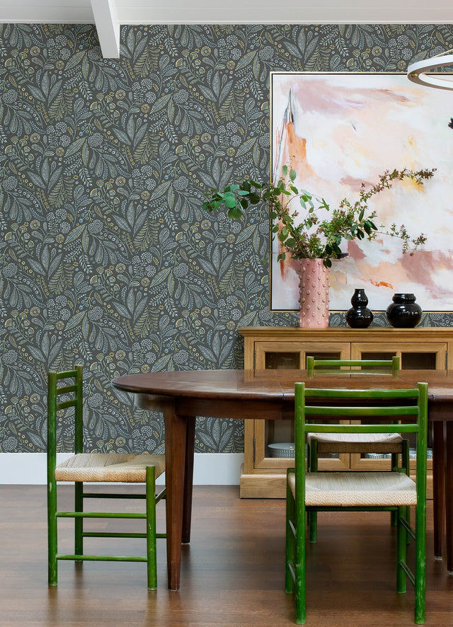 Briar Grey Floral Wallpaper with Bohemian Botanical Motif - A-Street Prints 4135-27297
