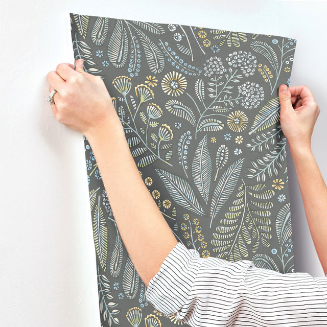 Briar Grey Floral Wallpaper with Bohemian Botanical Motif - A-Street Prints 4135-27297