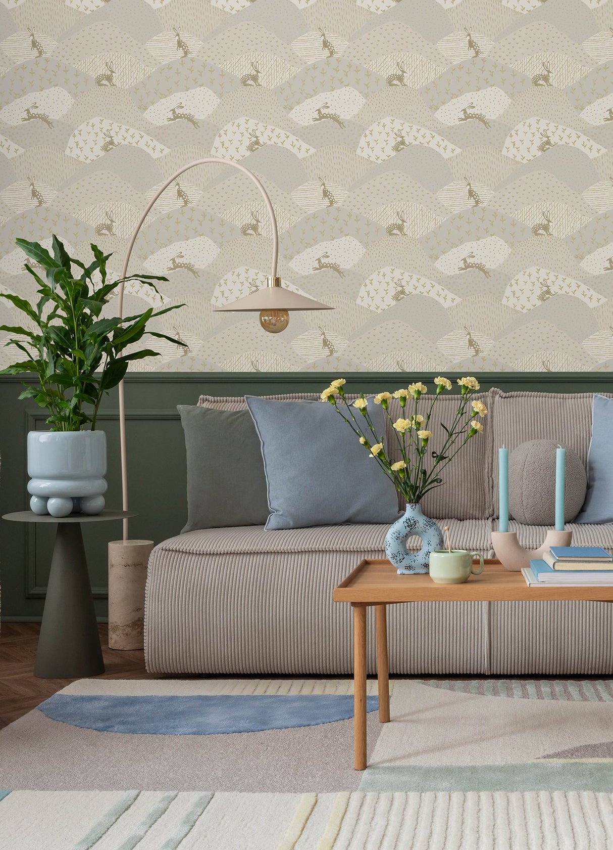 Peter Light Grey Rabbit Fields Wallpaper with Whimsical Animal Pattern - Brewster 4135-27298