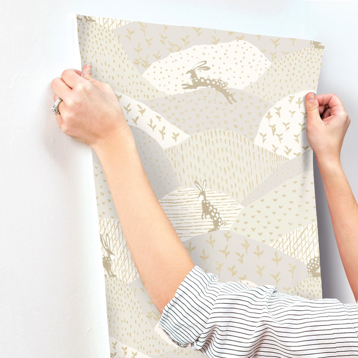 Peter Light Grey Rabbit Fields Wallpaper with Whimsical Animal Pattern - Brewster 4135-27298