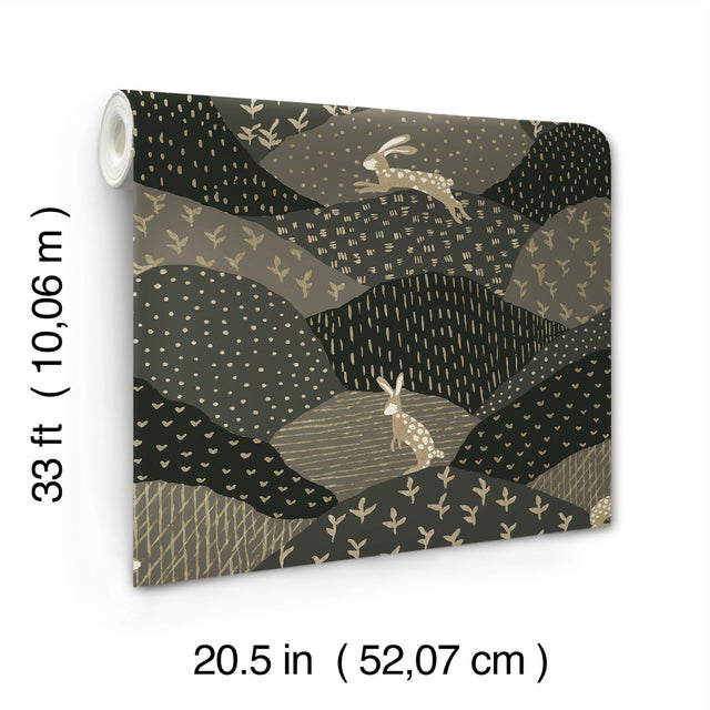 Peter Black Rabbit Fields Wallpaper with Metallic Whimsical Animal Pattern - A-Street Prints 4135-27301