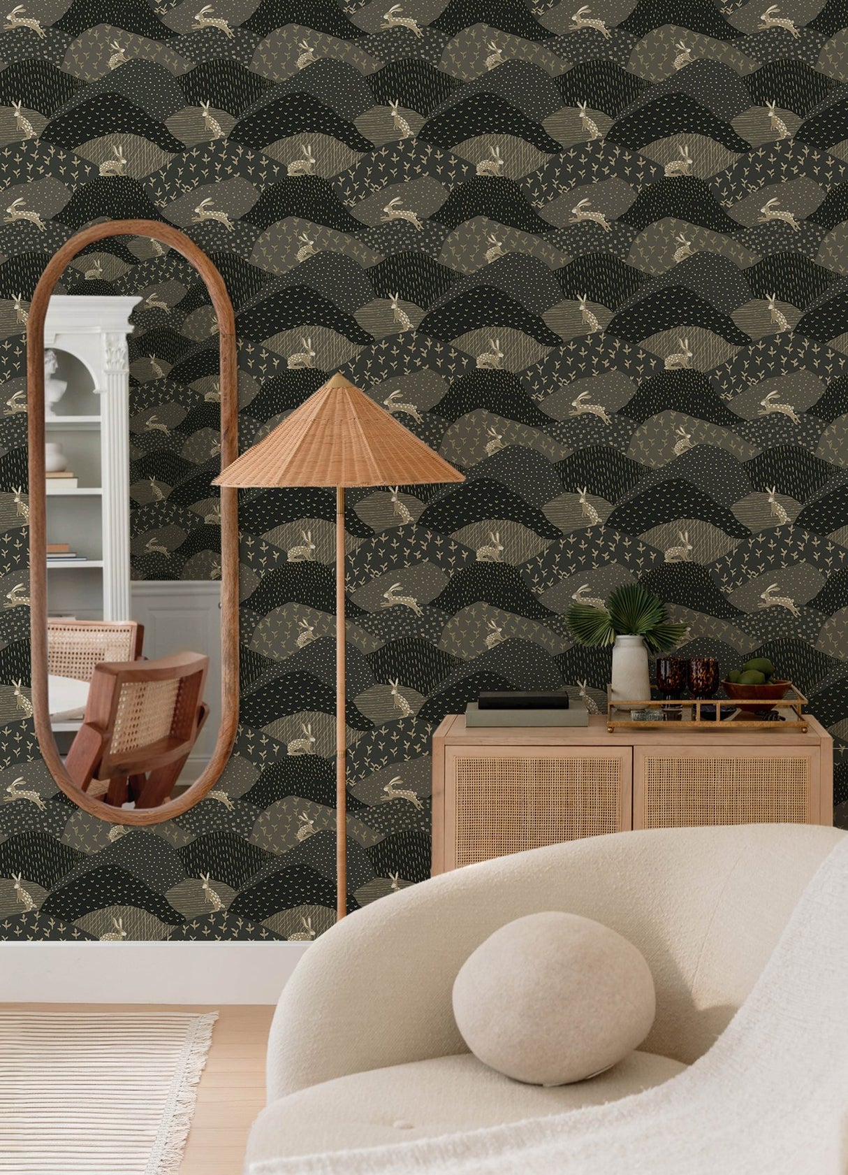 Peter Black Rabbit Fields Wallpaper with Metallic Whimsical Animal Pattern - A-Street Prints 4135-27301