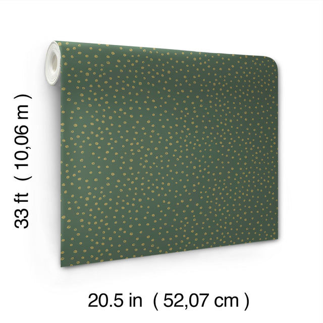 Cassie Green Petite Polka Wallpaper with Metallic Burnished Gold Dots - Brewster 4135-27304
