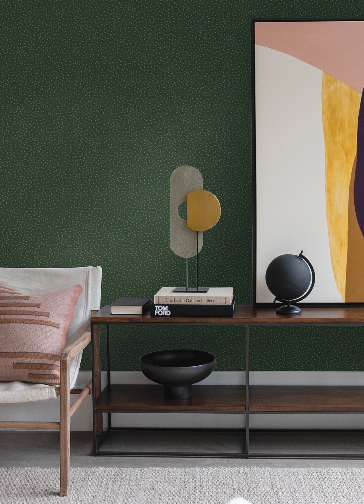 Cassie Green Petite Polka Wallpaper with Metallic Burnished Gold Dots - Brewster 4135-27304