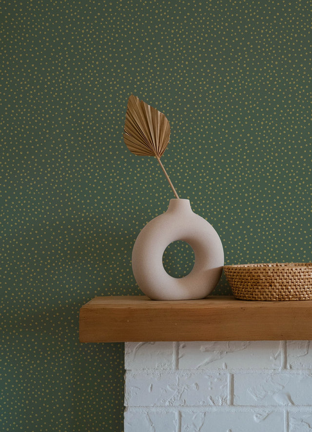 Cassie Green Petite Polka Wallpaper with Metallic Burnished Gold Dots - Brewster 4135-27304