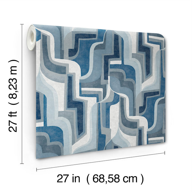 Tulum Blue Surreal Shapes Wallpaper with Modern Abstract Motif - A-Street Prints 4135-72700