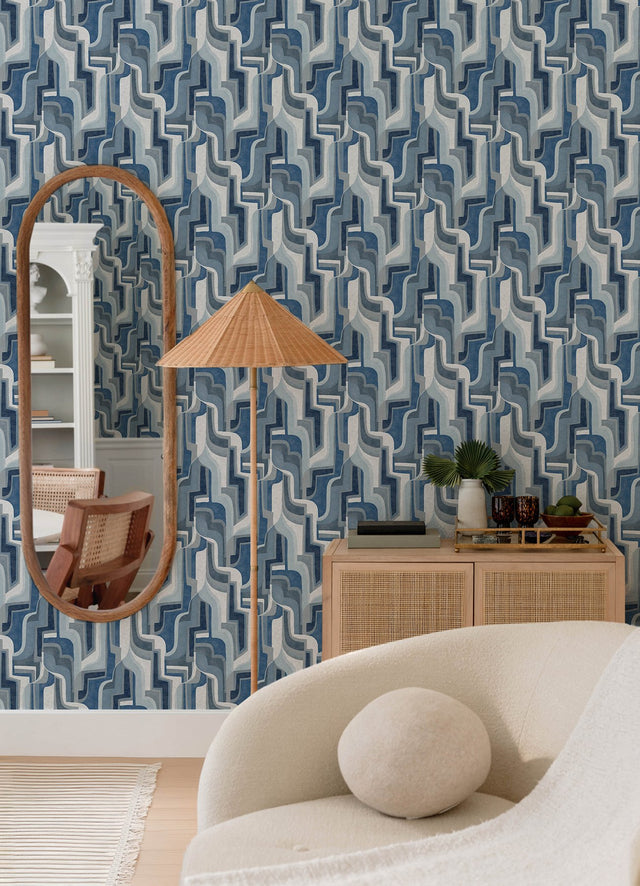 Tulum Blue Surreal Shapes Wallpaper with Modern Abstract Motif - A-Street Prints 4135-72700