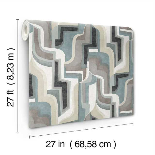 Tulum Denim Surreal Shapes Blue Wallpaper with Modern Abstract Metallic Design - Brewster 4135-72702