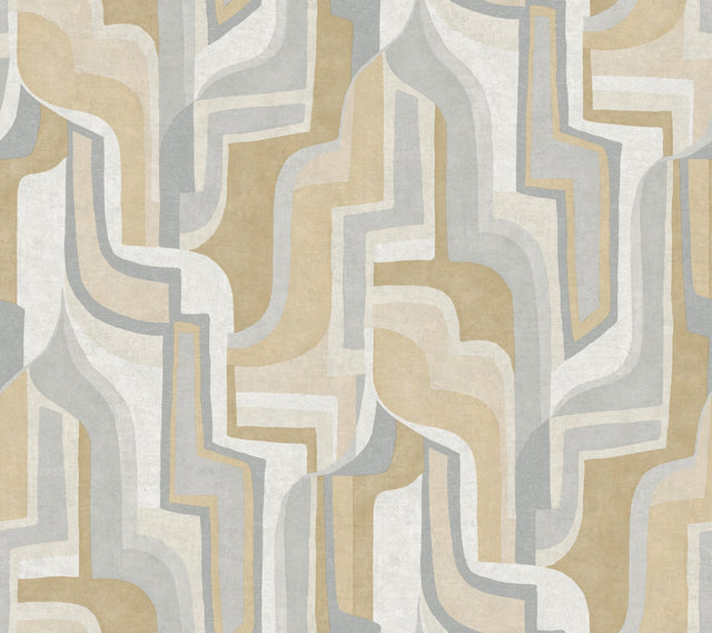 Tulum Khaki Surreal Shapes Wallpaper with Metallic Abstract Modern Design - A-Street Prints 4135-72703