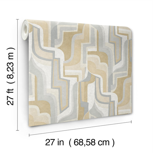 Tulum Khaki Surreal Shapes Wallpaper with Metallic Abstract Modern Design - A-Street Prints 4135-72703