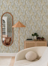 Tulum Khaki Surreal Shapes Wallpaper with Metallic Abstract Modern Design - A-Street Prints 4135-72703