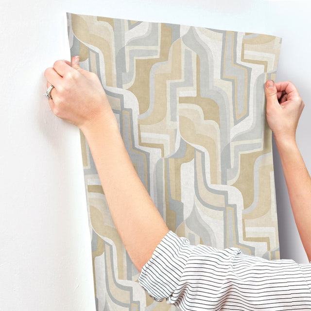 Tulum Khaki Surreal Shapes Wallpaper with Metallic Abstract Modern Design - A-Street Prints 4135-72703