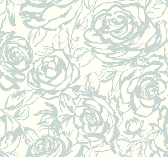 Nelda Light Blue Rose Wallpaper with Modern Botanical Rose Pattern - A-Street Prints 4135-72706