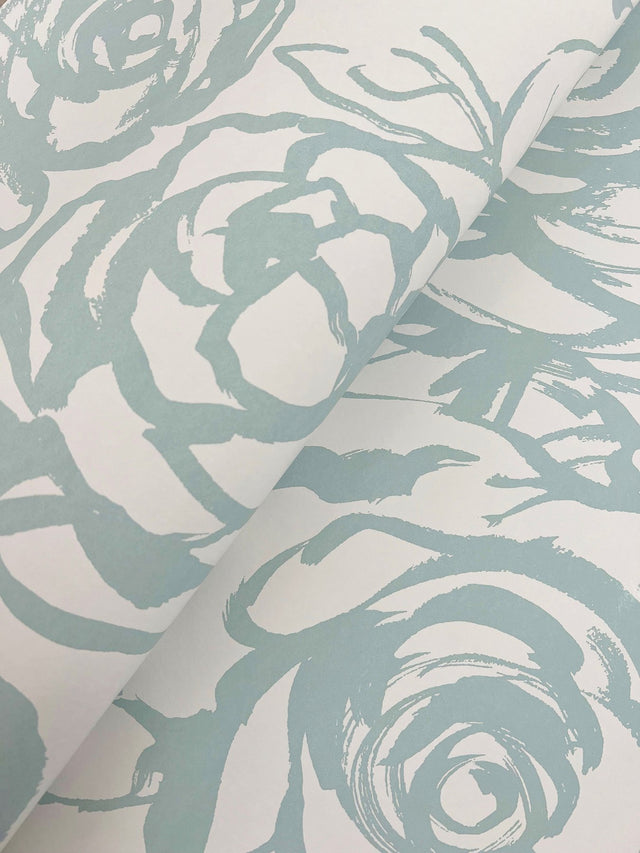 Nelda Light Blue Rose Wallpaper with Modern Botanical Rose Pattern - A-Street Prints 4135-72706