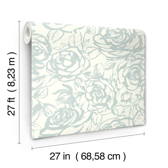Nelda Light Blue Rose Wallpaper with Modern Botanical Rose Pattern - A-Street Prints 4135-72706
