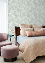 Nelda Light Blue Rose Wallpaper with Modern Botanical Rose Pattern - A-Street Prints 4135-72706