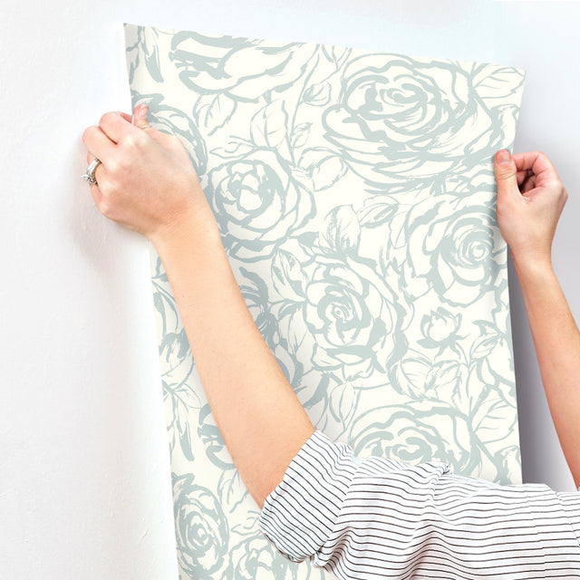 Nelda Light Blue Rose Wallpaper with Modern Botanical Rose Pattern - A-Street Prints 4135-72706