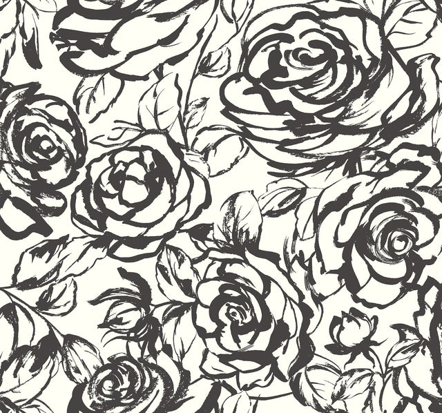 Nelda Black Rose Wallpaper with Modern Botanical Rose Pattern - A-Street Prints 4135-72707